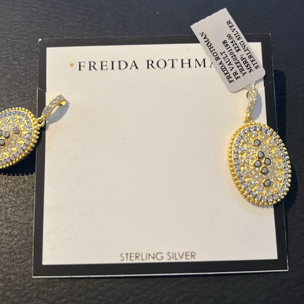 Freida Rothman 14Karat Gold Plated Sterling Silver Clover Shield Earings New - Picture 8 of 9